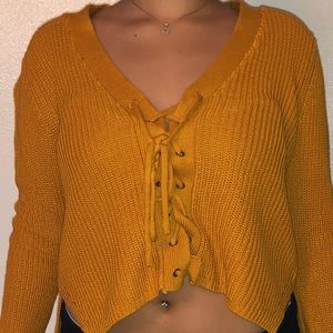 Mustard tie up Sweater